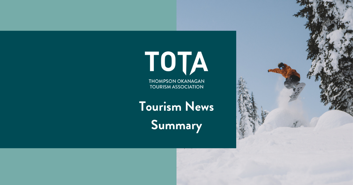 TOTA Tourism News Summary. Snowboarding at Apex Mountain Resort. Credit - Destination BC, Ben Giesbrecht 